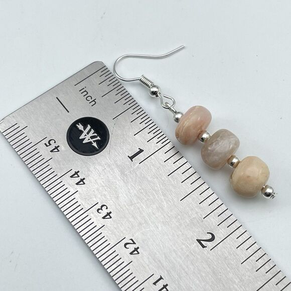 Stunning Pink Opal Round Beaded Dangle Earrings Silver Tone Boho Classic Cute - Picture 6 of 6